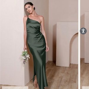 COPY - Revelry bridesmaid deep olive satin dress